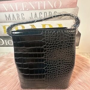 AOTA Black Crocodile-Embossed Bag